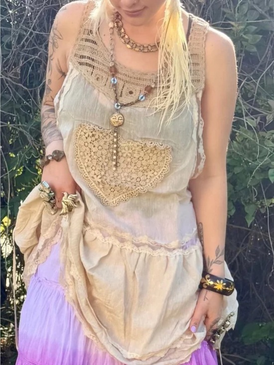 A Rare Bird Tops - A Rare Bird- Boho Cream Lace Overlay Tunic Dress
